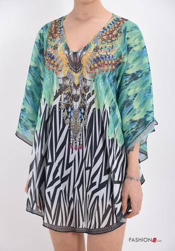 Vestido playero a rayas con cuello en v