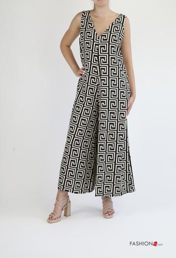 Mix Muster ärmellos rückenfrei wide leg Overall mit V-Ausschnitt
