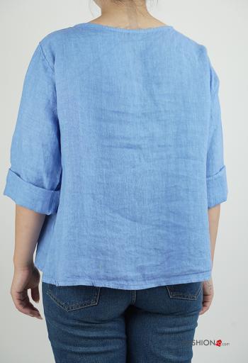 Camicia in Lino maniche lunghe girocollo con bottoni - ph 2