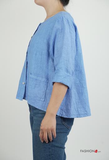 Camicia in Lino maniche lunghe girocollo con bottoni - ph 3