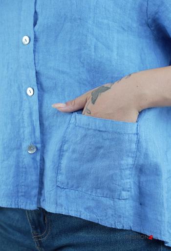 Camicia in Lino maniche lunghe girocollo con bottoni - ph 4