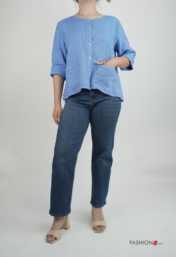 Camicia in Lino maniche lunghe girocollo con bottoni - ph 5
