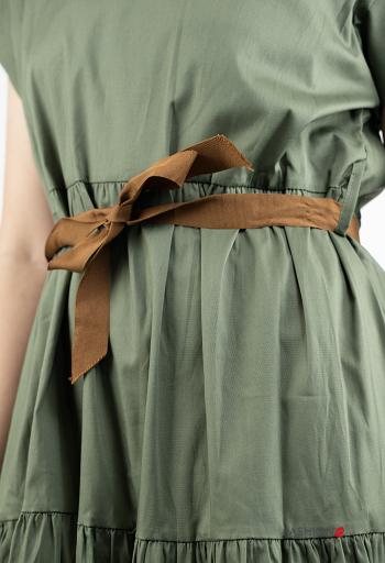 Abito in Cotone maniche corte girocollo con cintura con balze - ph 4