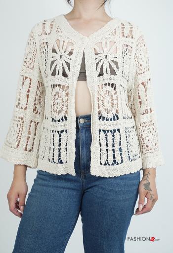 Besticktes Muster lange ärmel häckeln Strickjacke aus Baumwolle - ph 1