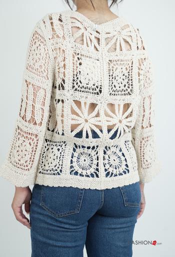 Besticktes Muster lange ärmel häckeln Strickjacke aus Baumwolle - ph 2