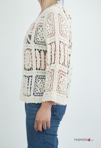 Besticktes Muster lange ärmel häckeln Strickjacke aus Baumwolle - ph 3