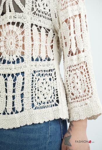 Besticktes Muster lange ärmel häckeln Strickjacke aus Baumwolle - ph 4
