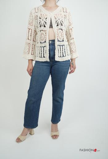 Besticktes Muster lange ärmel häckeln Strickjacke aus Baumwolle - ph 5