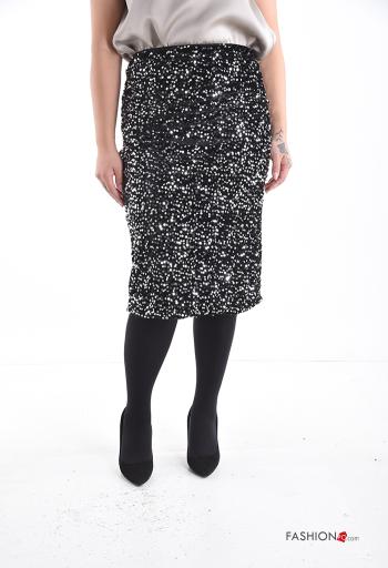 Saia Longuette com lantejoulas com elástico com fenda