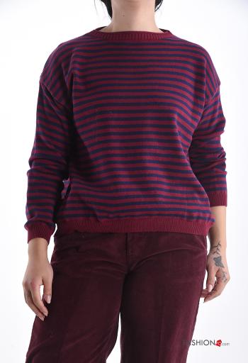 Camisola manga comprida gola redonda às riscas