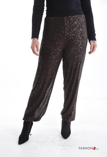 Calças com lantejoulas com elástico