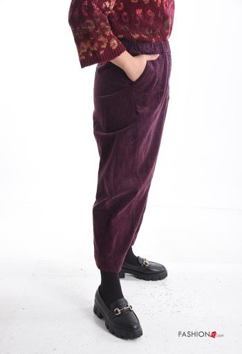 Calças em Algodão de veludo wide leg com bolsos com elástico - ph 3