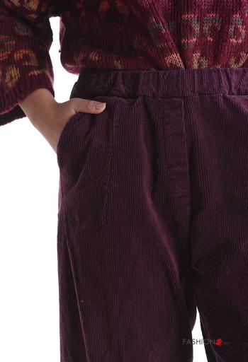 Calças em Algodão de veludo wide leg com bolsos com elástico - ph 4