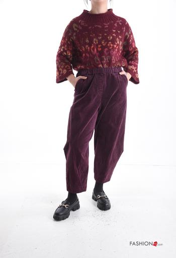 Calças em Algodão de veludo wide leg com bolsos com elástico - ph 5