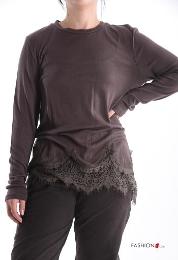 Camisola de mangas compridas renda gola redonda - ph 1