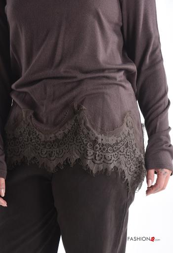 Camisola de mangas compridas renda gola redonda - ph 4