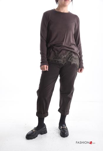 Camisola de mangas compridas renda gola redonda - ph 5