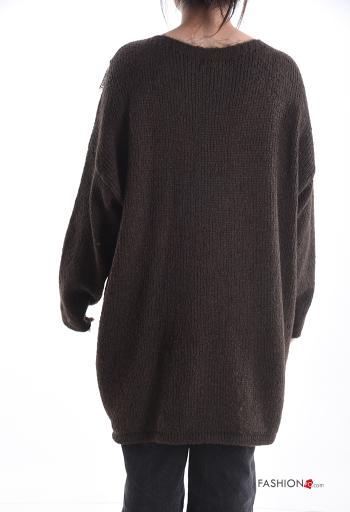 Camisola em Lã mista gola redonda assimétrico manga comprida renda - ph 2