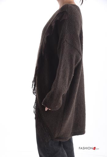 Camisola em Lã mista gola redonda assimétrico manga comprida renda - ph 3