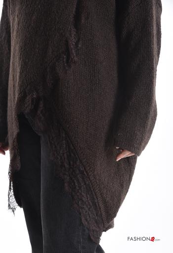 Camisola em Lã mista gola redonda assimétrico manga comprida renda - ph 4