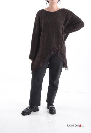 Camisola em Lã mista gola redonda assimétrico manga comprida renda - ph 5