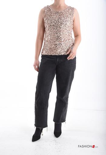 Top sem mangas gola redonda com lantejoulas - ph 5