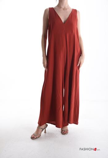 ärmellos rückenfrei wide leg Overall mit Taschen mit V-Ausschnitt