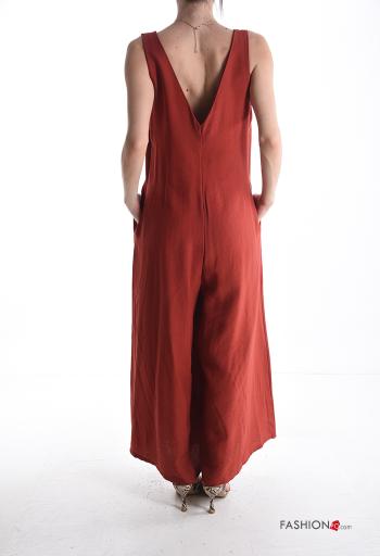 Jumpsuit wide leg senza maniche scollato sulla schiena con tasche scollo a V - ph 2