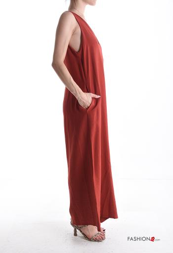 Jumpsuit wide leg senza maniche scollato sulla schiena con tasche scollo a V - ph 3