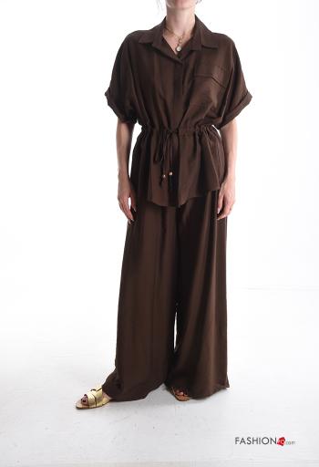 kurze ärmel wide leg zweiteilige Set mit Knöpfen mit gummizug mit kordelzug