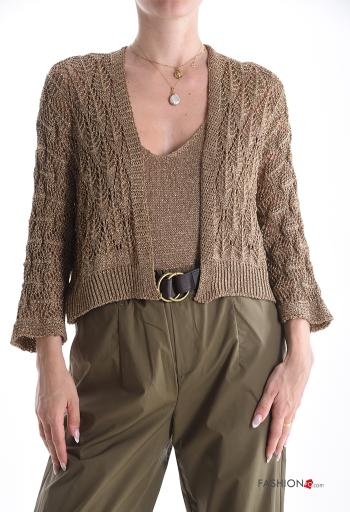 Besticktes Muster Lurex häckeln lange ärmel Strickjacke