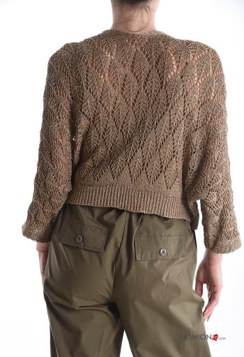 Besticktes Muster Lurex häckeln lange ärmel Strickjacke - ph 2