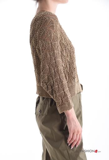 Besticktes Muster Lurex häckeln lange ärmel Strickjacke - ph 3