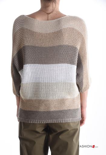 Streifenmuster Lurex Strickpullover 3/4 ärmel schulterfrei - ph 2