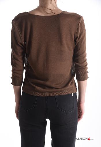 Strickjacke mit Knöpfen 3/4 ärmel mit Strasssteinen mit V-Ausschnitt - ph 2