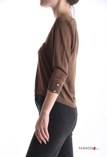Strickjacke mit Knöpfen 3/4 ärmel mit Strasssteinen mit V-Ausschnitt - ph 3