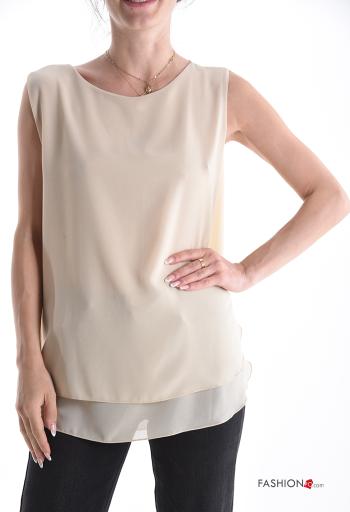 sleeveless crew neck chiffon Top with lining