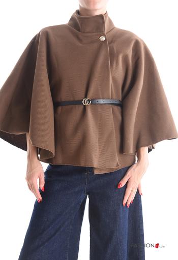 Cape 3/4 sleeve with buttons with belt Rollneck