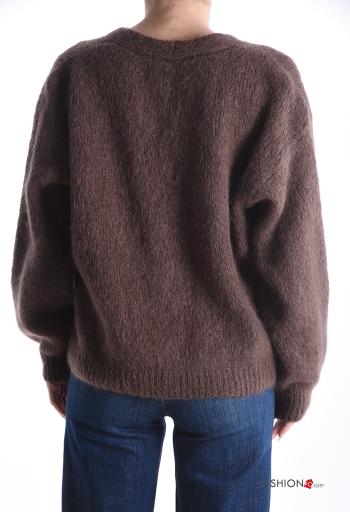 Cardigã em Mohair manga comprida gola V com botões com strass - ph 2