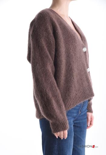 Cardigã em Mohair manga comprida gola V com botões com strass - ph 3