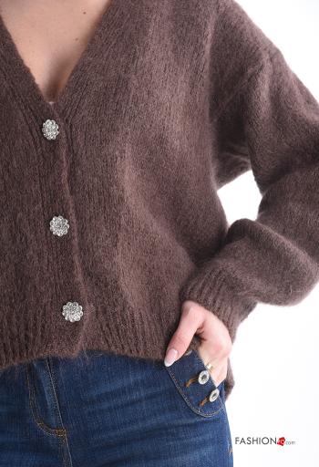 Cardigã em Mohair manga comprida gola V com botões com strass - ph 4