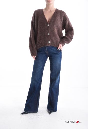Cardigã em Mohair manga comprida gola V com botões com strass - ph 5