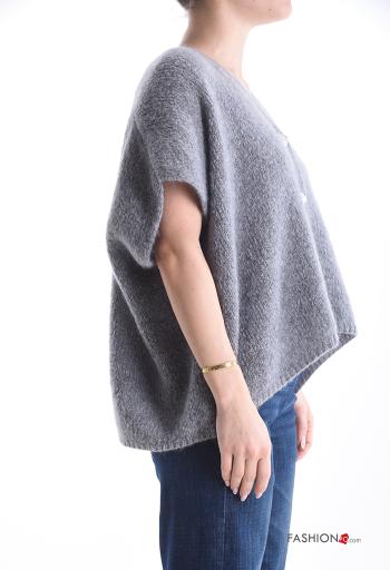 Cardigã em Mohair manga curta gola V com botões com strass - ph 3