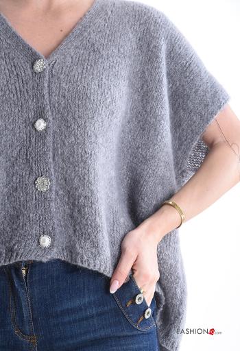 Cardigã em Mohair manga curta gola V com botões com strass - ph 4