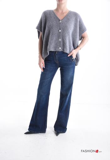 Cardigã em Mohair manga curta gola V com botões com strass - ph 5