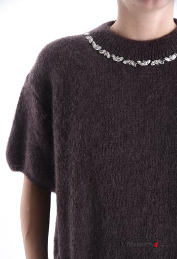Camisola em Mohair manga curta gola redonda com strass - ph 4