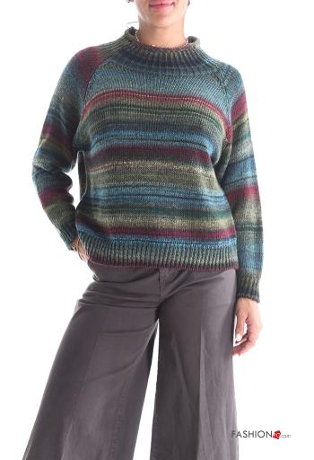 Striped long sleeve crew neck Wool Mix Sweater - ph 1