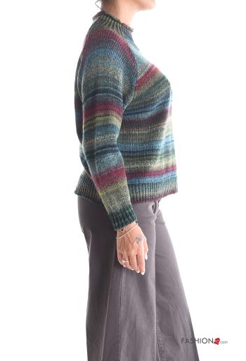 Striped long sleeve crew neck Wool Mix Sweater - ph 3