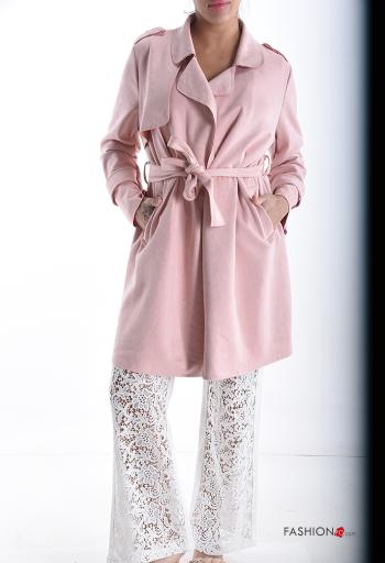 Suede Jacket with pockets with fabric belt - ph 1