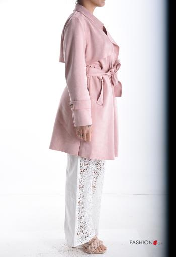 Suede Jacket with pockets with fabric belt - ph 3